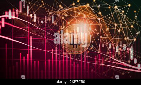 Modern way of exchange. Bitcoin is convenient payment in global economy market. Virtual digital currency and financial investment trade concept. Abstr Stock Photo