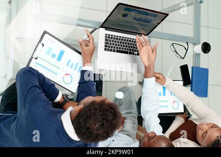 business colleagues discussing financial data . top view. Stock Photo