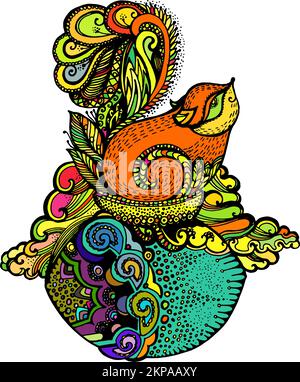 Zentangle Stylized Color Squirrel. Hand Drawn Doodle Illustration Isolated on White Background. Sketch for tattoo Stock Vector