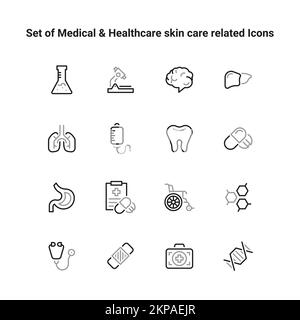 Set vector line icons, sign and symbols in flat design medicine and health with elements for mobile concepts and web apps. Design elements for you pro Stock Vector