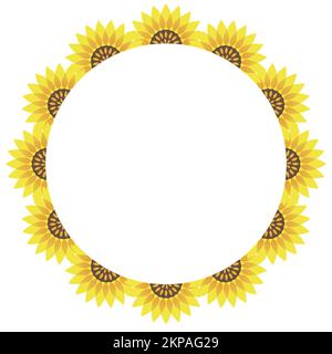 Vector Round sunflower frame isolated on white background. Stock Vector