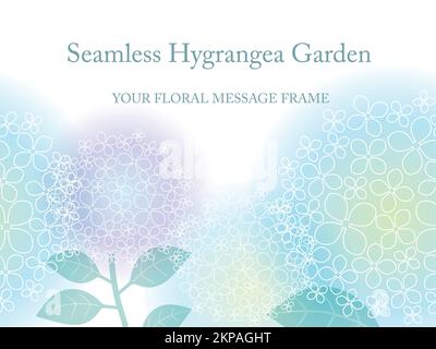 Seamless vector background illustration with hydrangeas and text space. Horizontally repeatable. Stock Vector