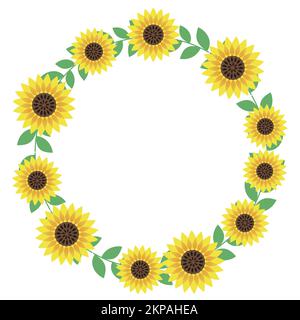 Vector Round sunflower frame isolated on white background. Stock Vector