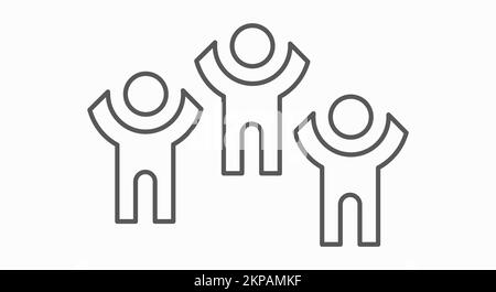 People rejoice stick fugure line icon. The crowd cheers simple sign. Dancing men. Standing ovation. Flat vector illustration isolated on white backgro Stock Vector