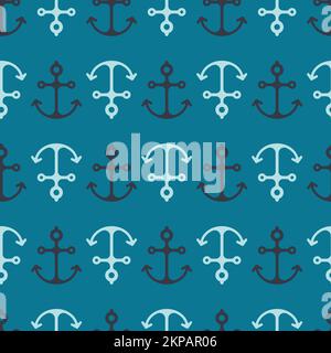Dark Teal Vintage Anchors Textured repeat pattern design Stock Vector