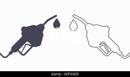 Fuel station, gas gun with a drop silhouette and line icon. Flat vector illustration isolated on white background. Stock Vector