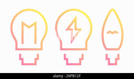 Incandescent lamp, light bulbs gradient line icons. Creative idea. Candle-shaped lamp. Flat vector illustration isolated on white background. Stock Vector