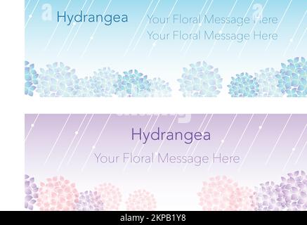 Vector seamless background set with hydrangeas and text space. Horizontally repeatable. Stock Vector