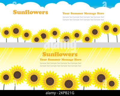 Seamless Vector Background Set With Sunflowers And Text Space. Horizontally Repeatable. Stock Vector