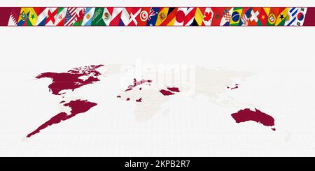 Map of the world with the participants of international soccer competitions highlighted on the map. A collection of vector flags. Stock Vector