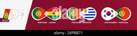 Portugal national team matches in group H, football competition 2022, all games icon in group stage. Stock Vector