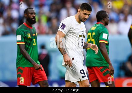 Al Wakrah, Qatar. 28th Nov, 2022. AL WAKRAH, QATAR - NOVEMBER 28: Aleksandar Mitrovic of Serbia during the Group G - FIFA World Cup Qatar 2022 match between Cameroon and Serbia at the Al Janoub Stadium on November 28, 2022 in Al Wakrah, Qatar (Photo by Pablo Morano/BSR Agency) Credit: BSR Agency/Alamy Live News Stock Photo