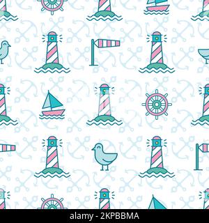 Pastel Nautical, Marine, Maritime repeat pattern background design Stock Vector