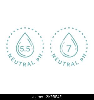 Neutral pH 5,5 vector line label. Water drop and balanced pH outlined badge for cosmetics. Stock Vector