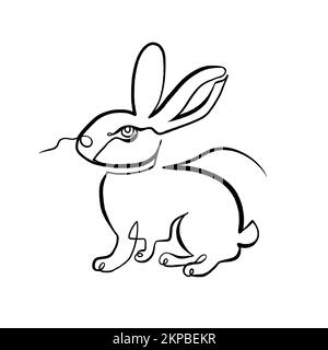 Continuous line vector drawing of cute hare, rabbit Stock Vector