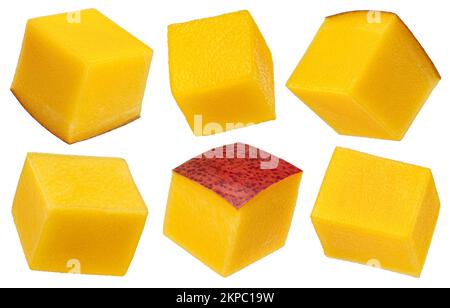 Mango cube slices isolated on white background Stock Photo