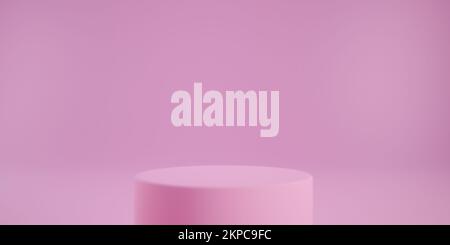 Pink podium 3d rendering abstract background design to display products. Empty light pink cylinder platform mockup scene to show cosmetic products. Va Stock Photo