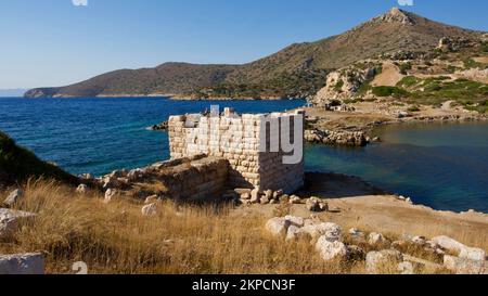 Southwestern tip of Turkey. Sunset from the ancient city of Datca Knidos. Yazikoy village harbor. Ancient Greek city of Knidos. The sky after sunset. Stock Photo