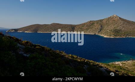 Southwestern tip of Turkey. Sunset from the ancient city of Datca Knidos. Yazikoy village harbor. Ancient Greek city of Knidos. The sky after sunset. Stock Photo