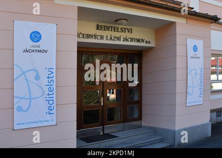 The Jachymov Spa using radon water for treatment was founded in 1906 as the first radon spa in the world. The picture shows the headquarters of the Ja Stock Photo