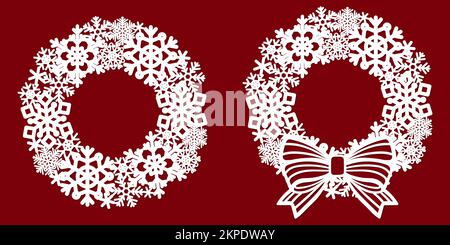 Template for laser cutting. Christmas wreath of snowflakes. Vector Stock Vector