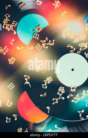 Retro music art on a visual display of harmonic sound, recorded in colours of sixties pop Stock Photo