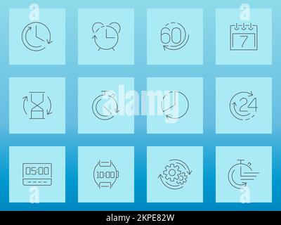 Collection of time and clock line icons. Vector interface icon set Stock Vector