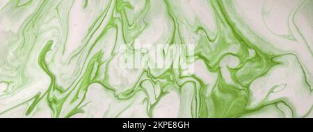 Abstract fluid art background light green and white colors. Liquid marble. Acrylic painting on canvas with olive gradient and splash. Watercolor backd Stock Photo