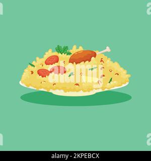 Biryani background. Design with cartoon style. Vector design illustration. Stock Vector