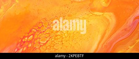 Abstract fluid art background dark orange and yellow colors. Liquid marble. Acrylic painting on canvas with brick gradient and splash. Alcohol ink bac Stock Photo