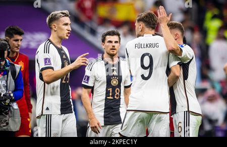 Doha, Qatar. 27th Nov, 2022.  Nico Schlotterbeck (Deutschland), Jonas Hofmann (Deutschland), Niclas Füllkrug (Deutschland), Joshua Kimmich (Deutschlan Stock Photo