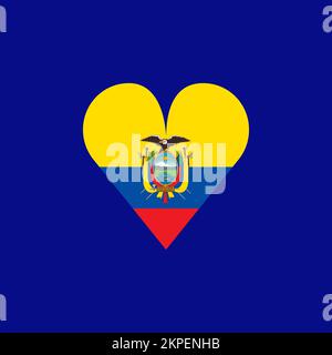A vector of Ecuador flag in heart shape isolated in blue background Stock Vector