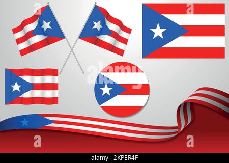 A set of Puerto Rico flags in different designs - perfect for background Stock Vector