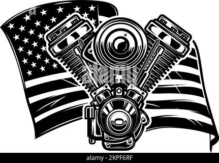 Illustration of twin engine on american flag background. Design element for poster, card, banner, sign, emblem. Vector illustration Stock Vector