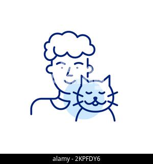 Cute old lady and her cat. Pet lover icon. Pixel perfect, editable stroke line design Stock Vector