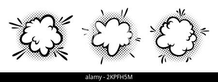 Comic boom effect clouds. Set of explosion bubbles and smoke. Vector illustration isolated on white background Stock Vector