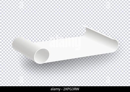 Isometric illustration white blank paper rolled. Realistic Mock up paper or fabric roll isolated on transparent. 3D vector mockup template for present Stock Vector