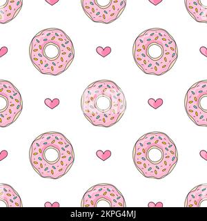 PARTY CAKE Valentine Day Holiday Pink Sweet Cookie And Hearts Cartoon Seamless Pattern Vector Illustration For Print Stock Vector