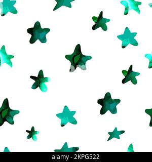 Stars green watercolor beautiful seamless pattern. Great for fabric, apparel ,digital papers. Vector illustration Stock Vector