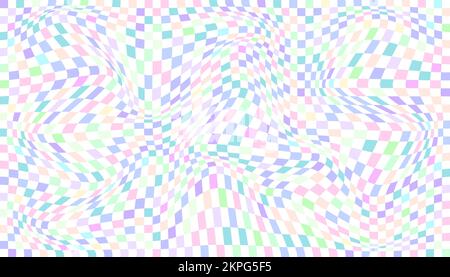 Checkered background with distorted squares. Abstract banner with distortion. Chess pattern. Chessboard surface Stock Vector