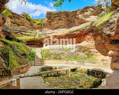 Roman thermal baths Germisara in Geoagiu in summer Stock Photo