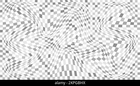 Checkered background with distorted squares. Abstract banner with distortion. Chess pattern. Chessboard surface Stock Vector