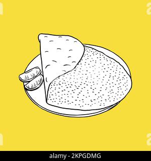 Turkish Lahmacun Icon, Detailed drawing, Fast Food Concept, Sketch and Vintage style. - Vector. Vector illustration Stock Vector