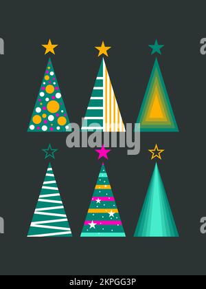 Set of Christmas trees, decorative Christmas elements for paper invitations to festive party Stock Vector
