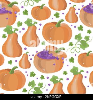 PUMPKIN FUN Halloween Flat Design Funny Cartoon Hand Drawn Seamless Pattern Vector Illustration For Print Stock Vector