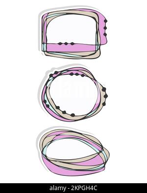 Notebook labels Pink, blank frames, notes, reminders, stickers. Doodle style hand drawn abstract drawing. Vector illustration Stock Vector
