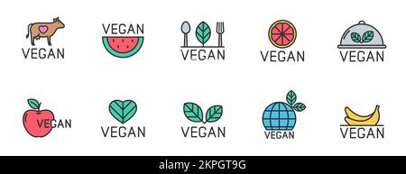 Vegan color logo design icon set Stock Vector