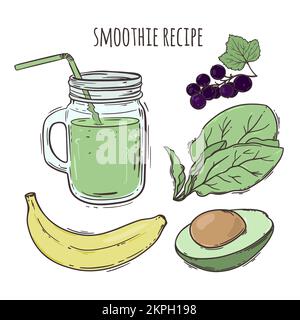 RECIPE SMOOTHIE Healthy Eating Making Beverage Tasting Delicious Drink Paleo Keto Organic Diet Nature Cartoon Clip Art Vector Illustration For Print Stock Vector