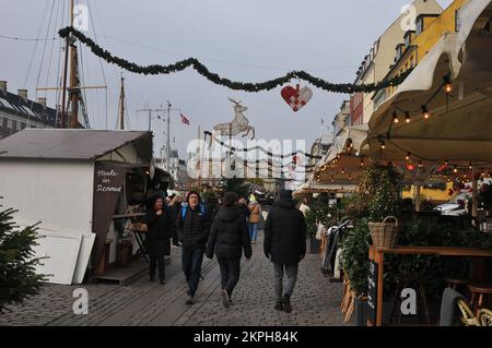 Denmark In November Copenhagen/Denmark/28 November 2022/Nyhavn canal christmas market in ...