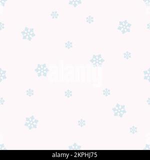 SNOWFLAKES Light Blue Snow On Light Pink Background Winter Weather Merry Christmas New Year Cartoon Vector Illustration Seamless Pattern For Print Stock Vector